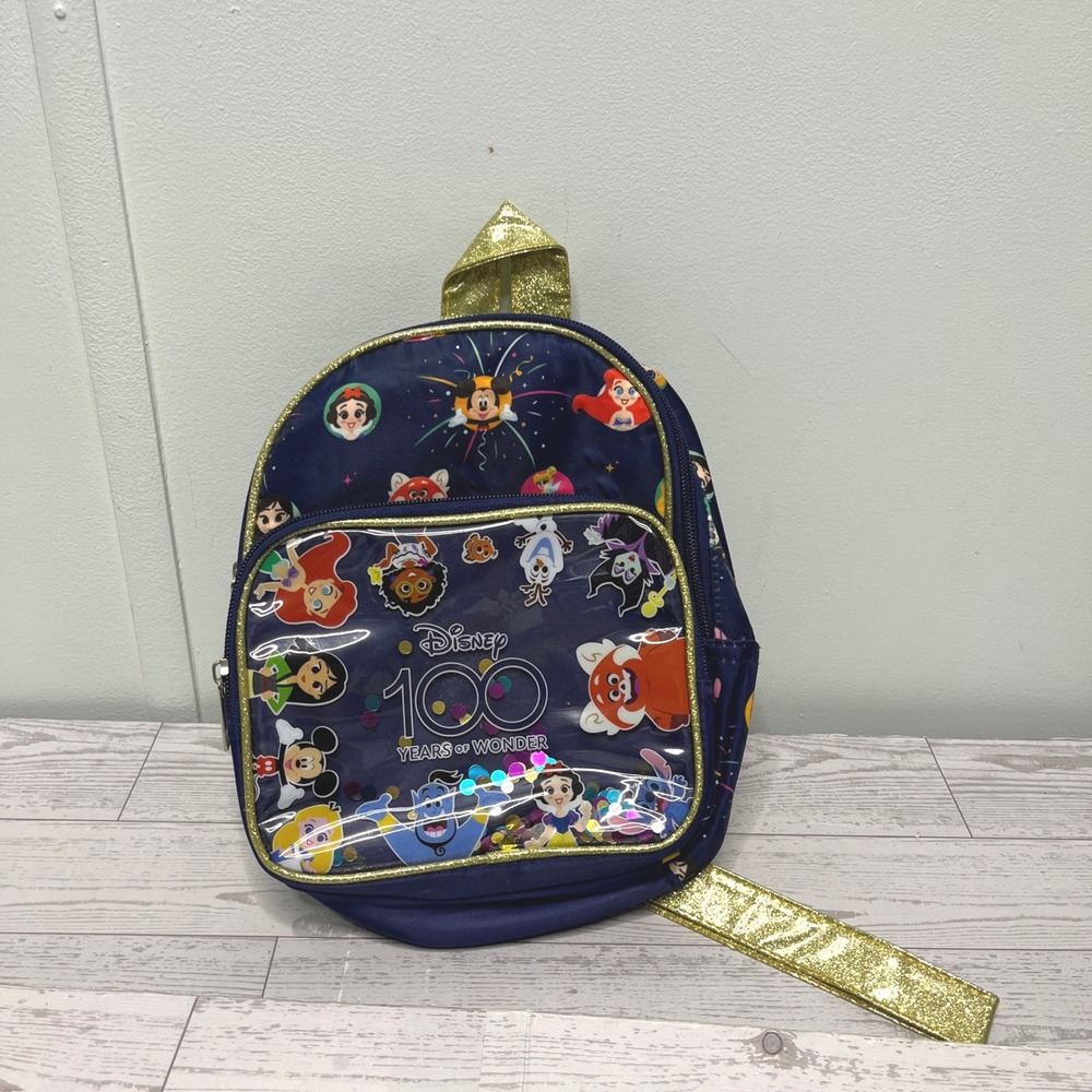 Disney 100 Years of Wonder Mini Backpack Navy Gold Glitter Shaker Bag Kids